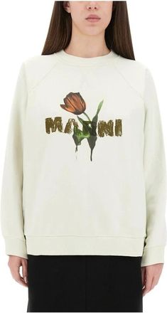 Marni Tulip Print Raglan Sweatshirt - Dames - Sweatshirts - Wit - XS - Katoen - Hoodies & sweatvesten