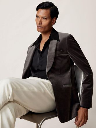 Reiss Grey Single-breasted Velvet Blazer Tailored-fit, 38R