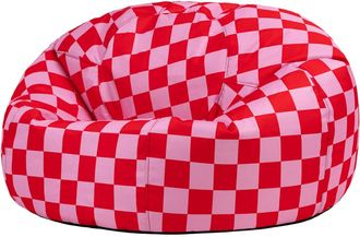 Icon Brand Puf clásico de tablero de damas, interior/exterior, rosa y rojo