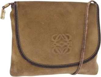 Loewe Pre-owned Cross Body Bags, female, Beige, Size: ONE SIZE Pre-owned Suede Shoulder Bag