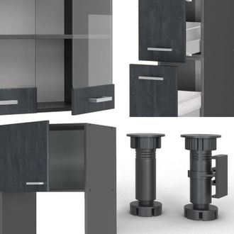 Vicco Cucina componibile R-Line, Calcestruzzo nero/antracite, 350 cm senza piano di lavoro