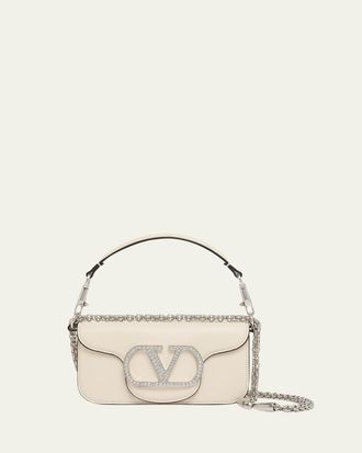 Valentino Garavani Loco Crystal VLogo Leather Shoulder Bag