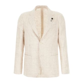 Lardini Blazers, male, Beige, Size: M Buttoned Checked Blazer