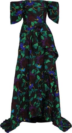 OLYMPIAH off-shoulder floral-embroidered gown - Black