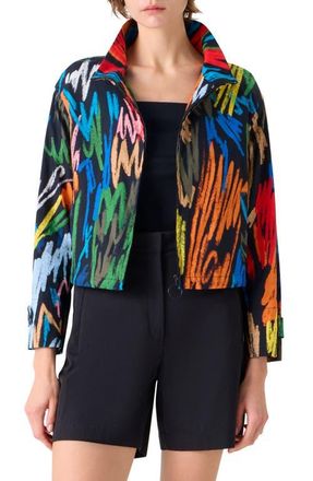 Akris Oversize Scribble Print Cotton Jacker in Black-Multi at Nordstrom, Size 10