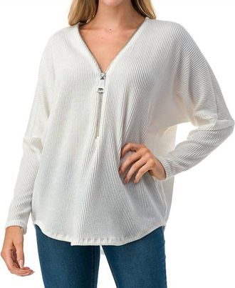 Ariella Dolman Sleeve Zipper Top In White
