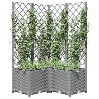 Berkfield Home Garden Planter with Trellis Light Grey 80x80x136 cm PP | Size: 80 x 80 x 136 cm