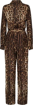 Dolce & Gabbana leopard-print silk pajama jumpsuit - Brown