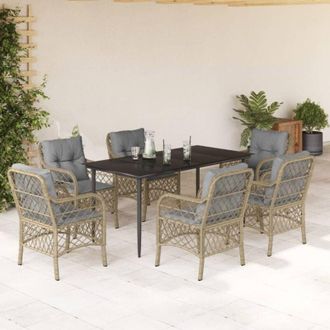 vidaXL Set Comedor De Jard&iacute;n 7 Pzas Con Cojines Rat&aacute;n Sint&eacute;tico Beige Vidaxl