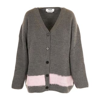 Msgm Cardigans, female, Gray, S, Grey Cardigan Jumper with Band Detail