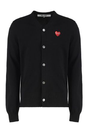 Comme Des Gar&ccedil;ons Black Logo V Neck Cardigan