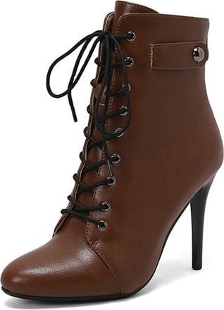 Generic Womens Stiletto High Heel Ankle Boots Pointed Toe Lace Up Evening Wedding Party Dress Dance Shoes (Brown,5.5)