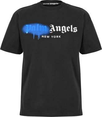 Palm Angels Mens Hk Tee in Black Blue - Size X-Large