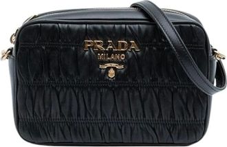 Prada Pre-owned Cross Body Bags, female, Black, Size: ONE SIZE Pre-owned Gathered Leather Crossbody Bag
