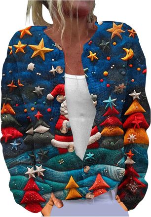 Generic Christmas Jumpers for Women UK Cable Knit Cardigan for Women Long Sleeve Tops V Neck Jumpers Sweatshirts Xmas Baggy Knitted Cardigan Christmas Ladies 