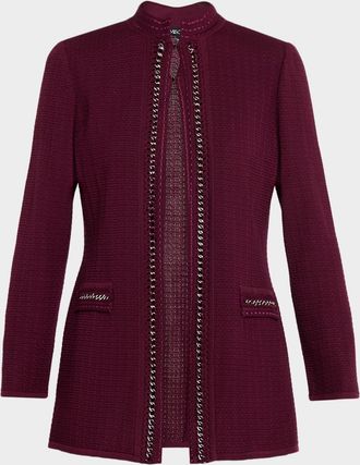 Misook Tailored Chain-Trim Knit Jacket