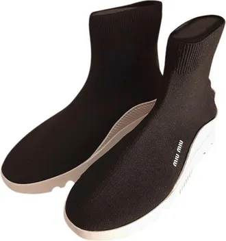 Miu Miu Black & White Knit Sock Ankle Boots Size 36
