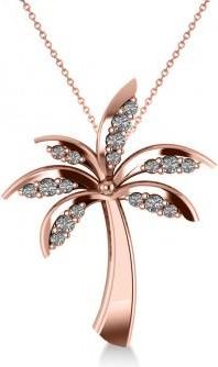Allurez Diamond Summer Palm Tree Pendant Necklace 14k Rose Gold (0.24ct)