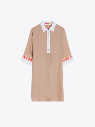 Vilagallo Linen Shift Dress In Beige Lino