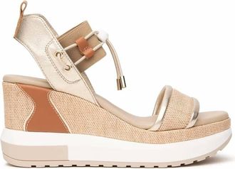 Nero Giardini Womens Wedge Sandal In Linen Gold