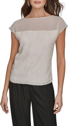 DKNY Chiffon & Boucl&eacute; Top in Cream at Nordstrom, Size X-Large