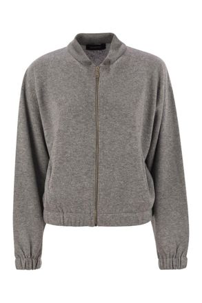 Fabiana Filippi Womens Bomber Jacket In Platinum With Ball Pins - Grey Wool - Size EU 38 (Womens)