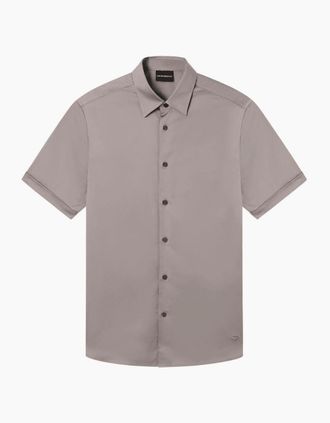 Emporio Armani Mens Pima Cotton Short Sleeve Brown Shirt - Cream - Size: 38/Regular