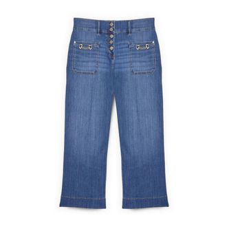 Fiorella Rubino Jeans, Dames, Blauw, 3Xl, Katoen, Cropped Jeans met Kettingdetail op Zakken