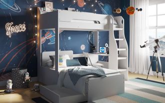 Flair Cosmic L Shaped Bunk Bed in White | Size: Single