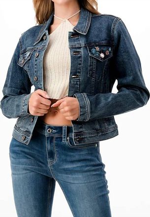 Grace in L.A. Womens Horse Floral Embroidery Jacket In Denim
