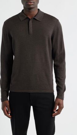 Robert Barakett Thomas Merino Wool Long Sleeve Polo in Brown at Nordstrom, Size Xx-Large