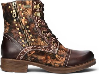 Laura Vita Womens Brown Floral Victorian Leather Lace-up Ankle Boots - Anitao - 15
