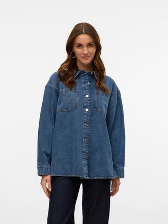 Vero Moda Jeansbluse VERO MODA VMJENNIE LS OVERSIZE DENIM SHIRT GA NOOS, Damen, Gr. XS, blau (medium blau denim), Denim/Jeans, Obermaterial: 90% Baumwolle, 10% 