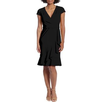 London Times Ruffle Faux Wrap Dress in Black at Nordstrom Rack, Size 16