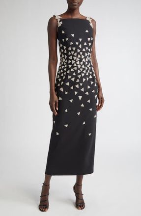 Oscar De La Renta Crystal Triangle Embellished Cocktail Dress in Black/Silver at Nordstrom, Size 4