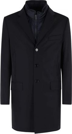 Fay Double Coat in Stretch Gabardine - Heren - Mantel - Zwart - 2XL - Leer - Jassen