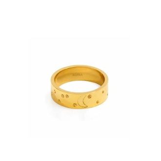 Adiba Moon and Stars Wide 18k Plated Stainless Steel Ring in Gold at Nordstrom, Size 7