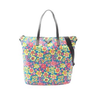 Prada Pre-owned Tote Bags, female, Multicolor, Size: ONE SIZE Pre-owned Tessuto Stampat Nylon Saffiano Leather 2way Tote Bag
