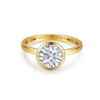 MAX + STONE Solid 10K Gold 3.5 Carat Cubic Zirconia Round 8MM Bezel Engagement Ring