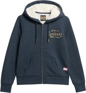 Superdry Metallic Logo Hoodie Rits Blauw - Dames - Vesten met rits - Blauw - 2XS - Hoodies & sweatvesten