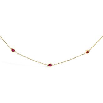 House of Brilliance 14K Yellow Gold Bezel Set 4x3 mm Oval Red Ruby Station Necklace at Nordstrom