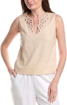 Ellen Tracy Embroidered Linen-Blend Tank Top