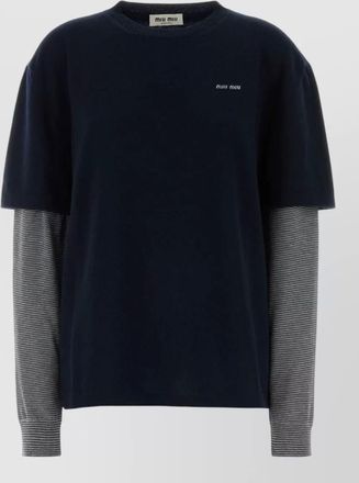 Miu Miu cashmere wool silk striped long sleeve layered sweater