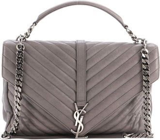 Saint Laurent Grey Matelasse Chevron Leather Classic Monogram College Bag Medium (Authentic Pre-Loved)