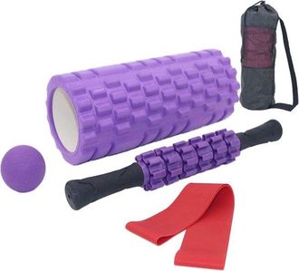 No Brand Kit De Masaje Con Rodillo Fascial 4 En 1, Rodillo Muscular De 33 Cm, Varilla De Masaje De 6 Velocidades, Pelota Fascial Y Bandas De Resistencia Con Bo