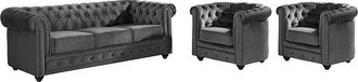 Vente-Unique Sof&aacute; 3 plazas y 2 sillones de terciopelo CHESTERFIELD - Gris antracita