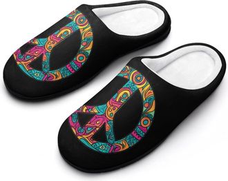 Generic Peace Sign Womens Slippers Warm House Slippers Indoor House Shoes with Anti-Skid Rubber Sole