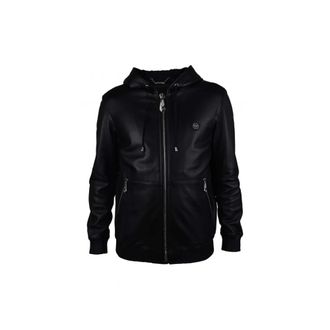 Philipp Plein Leren Jack met Capuchon - Heren - Leren en Su&egrave;de Jassen - Zwart - M - Leer - Jassen