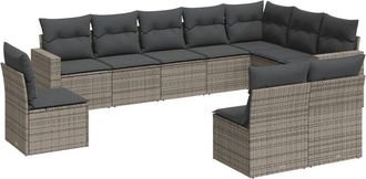 vidaXL Vidaxl - Set De Sof&aacute;s De Jard&iacute;n 10 Pzas Con Cojines Rat&aacute;n Sint&eacute;tico Gris