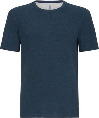 Brunello Cucinelli Ribbed Cotton-Jersey T-Shirt - Heren - T-shirts - Blauw - L - Katoen - Tops